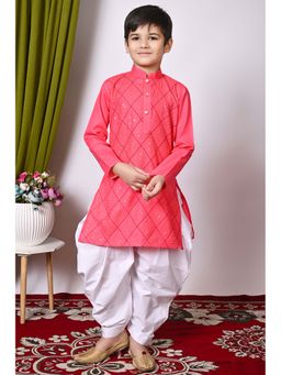 NFC CREATION - Boys Embroidery and Sequins Work Cotton Blend Orange Kurta and Patiala