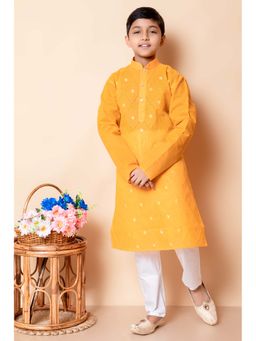 NFC CREATION - Boys Embroidery Work Cotton Yellow Kurta and Pyjama