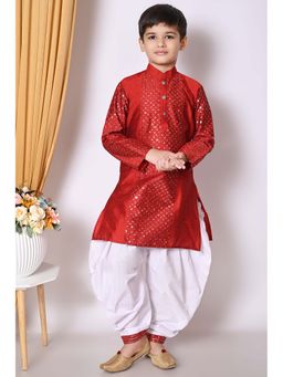 NFC CREATION - Boys Sequins Work Dupion Silk Maroon Kurta and Patiala