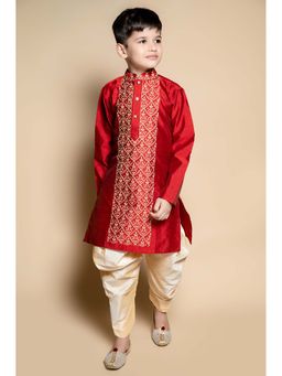 NFC CREATION - Boys Embroidery Work Dupion Silk Maroon Kurta and Patiala