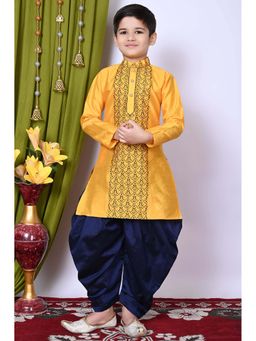 NFC CREATION - Boys Embroidery Work Dupion Silk Yellow Kurta and Patiala