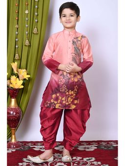 NFC CREATION - Boys Printed Dupion Silk Peach Kurta and Patiala