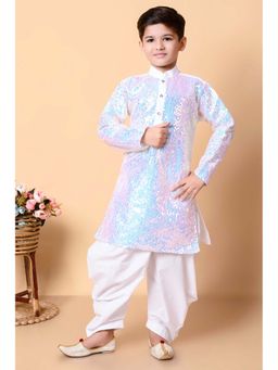 NFC CREATION - Boys Sequins Work Dupion Silk White Kurta and Patiala