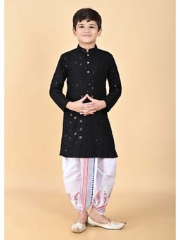 NFC CREATION - Boys Embroidery and Sequins Work Rayon Cotton Black Kurta and Dhoti Pant