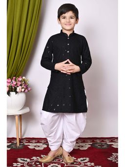 NFC CREATION - Boys Embroidery and Sequins Work Rayon Cotton Black Kurta and Patiala
