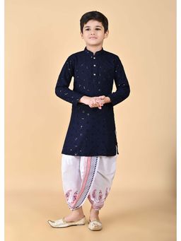 NFC CREATION - Boys Sequins Work Rayon Cotton Navy Blue Kurta and Dhoti Pant