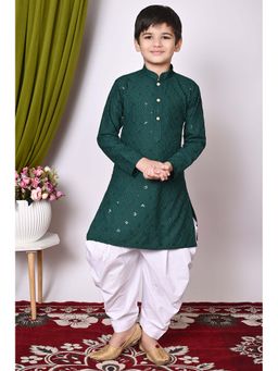 NFC CREATION - Boys Sequins Work Rayon Cotton Deep Green Kurta and Patiala