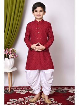 NFC CREATION - Boys Embroidery and Sequins Work Rayon Cotton Maroon Kurta and Patiala