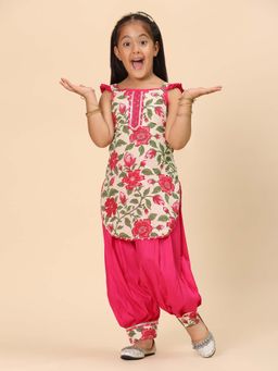 Titrit - Sleeveless Cotton Floral Kurti and Afghani Salwar - Pink