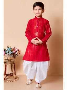 NFC CREATION - Boys Sequins Work Cotton Red Kurta and Patiala