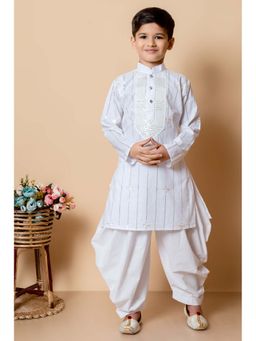 NFC CREATION - Boys Sequins Work Cotton White Kurta and Patiala