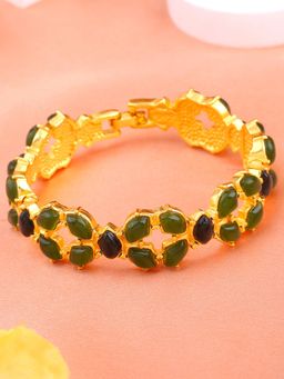 Estele - Gold Plated Admirable Bracelet With Green & Black Stones For Girls - Women