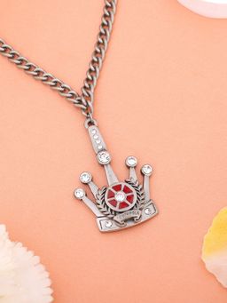 Estele - Tin Oxidised Plating Crown Designer Pendant Necklace With White Crystals For Women