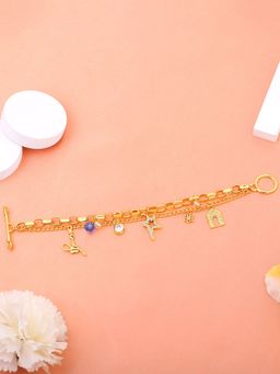Estele - Gold Plated Resplendent Charm Bracelet With White Austrian Crystals For Girls- Women