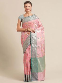 Banarasi Silk Works - Mulberry Woven Saree Pink with Unstitched Blouse
