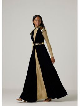 AKHL - Metallic Velvet Navy Blue Maxi Dress with Belt