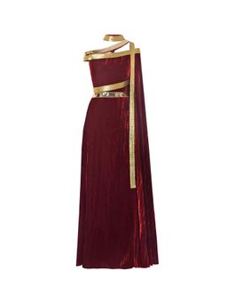 AKHL - Metallic Plate Draped Red Maxi Dress