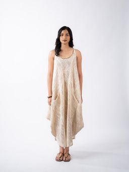 HOUSE OF SHRUSHA - Ivory Metal-Trimmed Layered Jute A-Line Maxi Dress