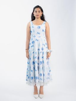 HOUSE OF SHRUSHA - Blue Shell Printed Jute A Line Maxi Dress