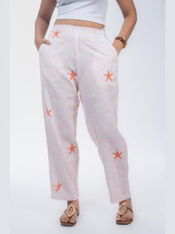 HOUSE OF SHRUSHA - Light Orange Starfish Printed Jute Barrel Trouser