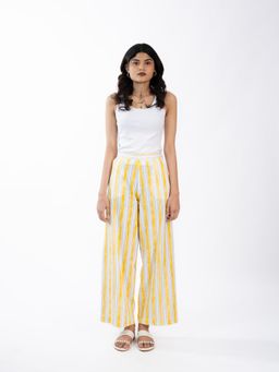HOUSE OF SHRUSHA - Yellow And White Stripes Linen Straight Trouser