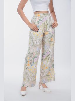 HOUSE OF SHRUSHA - Pastel Green Floral Printed Cotton Straight Trouser