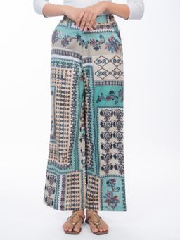 HOUSE OF SHRUSHA - Grey Mosaic Printed Cotton Straight Trouser