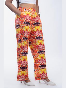 HOUSE OF SHRUSHA - Yellow Fruit Printed Cotton Straight Trouser