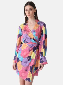 Kazo - Multi-Color Floral Wrap Mini Dress