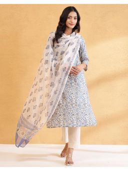 Fabindia - Off White Avni Natural Cotton Kurta Pant and Dupatta (Set of 3)