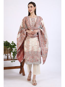 Aurelia - Cream Embroidered Yarn Dyed Kurta Pant and Dupatta (Set of 3)