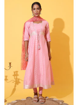 Aurelia - Pink Jacquard Dori Embroidered Anarkali Kurta Churidar & Dupatta (Set of 3)