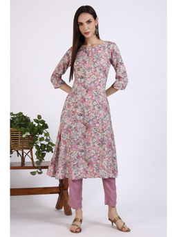 Aurelia - Pink Floral Printed Rayon A-Line Kurta & Pant (Set of 2)