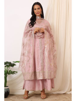 WISHFUL by W - Lavender Zari Embroidered Anarkali Kurta Palazzo & Dupatta (Set of 3)