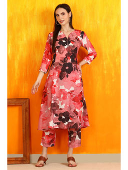 W - Red Bold Floral Printed Modal A-Line Kurta and Pant (Set of 2)