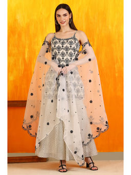 W - Beige Embroidered Spaghetti Short Kurti Sharara & Dupatta (Set of 3)