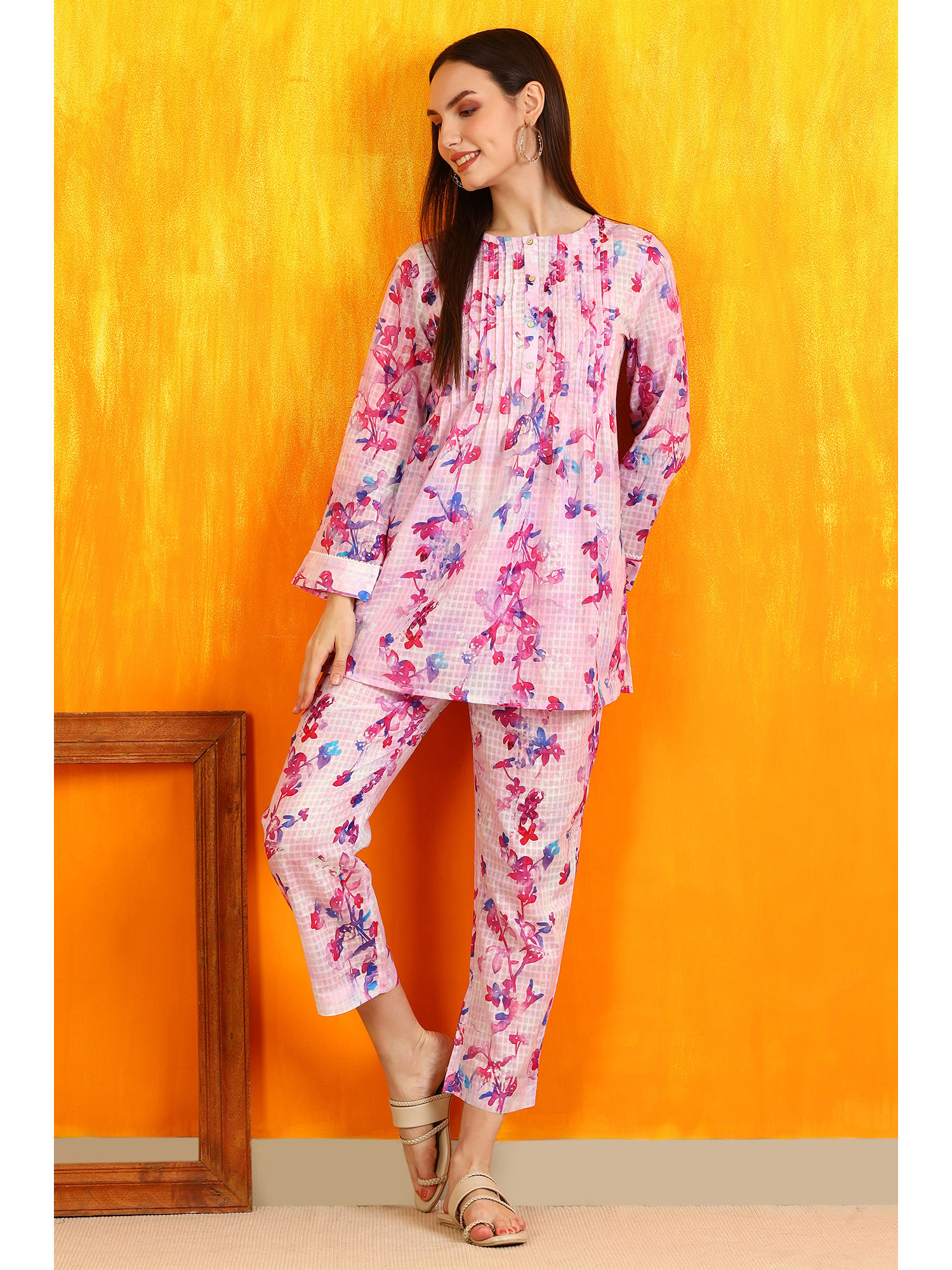 Pink Floral Printed Cotton Co-Ord (Set of 2)-picture-22