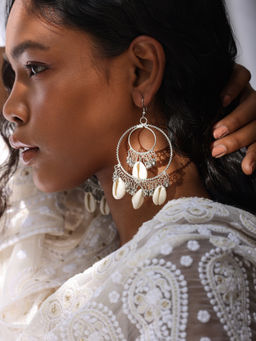 Indya - Oxidized Silver Spherical Shell Drop Earrings