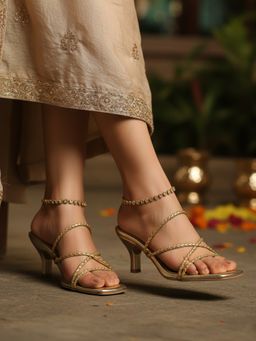 Chaal Chalan - Women Gold Lakhi Kitten Heels