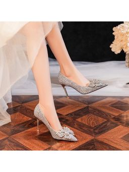 OZZARO - Women Silver Diamond Raat Pump Heels