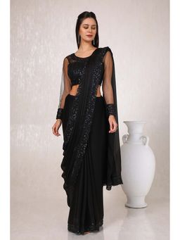 Soch - Women Black Chiffon Saree with Unstitched Blouse