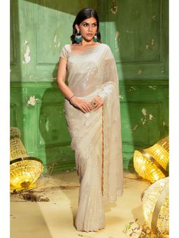 Soch - Women Cream Georgette Saree with Unstitched Blouse