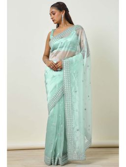 Soch - Women Sap Green Organza Saree with Unstitched Blouse