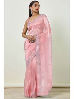 Soch - Women Peach Organza Saree with Unstitched Blouse