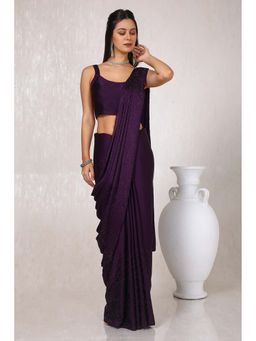 Soch - Women Purple Crepe Saree with Unstitched Blouse