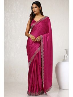 Soch - Women Pink Satin Saree with Unstitched Blouse