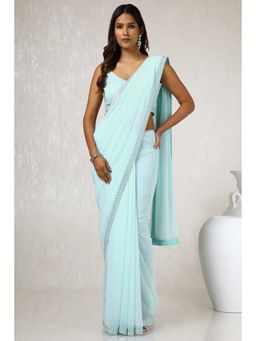 Soch - Women Powder Blue Georgette Saree with Unstitched Blouse