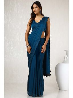 Soch - Women Teal Chiffon Embellished Saree with Unstitched Blouse