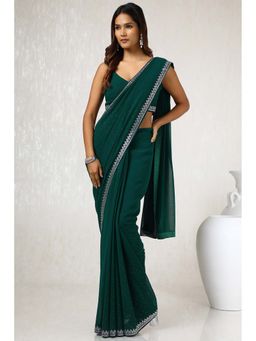 Soch - Women Teal Georgette Saree with Unstitched Blouse