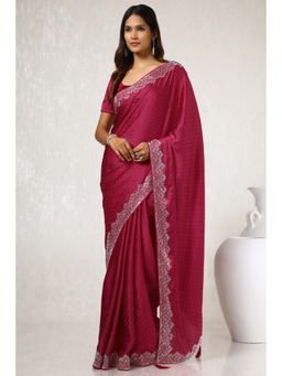 Soch - Women Magenta Satin Saree with Unstitched Blouse